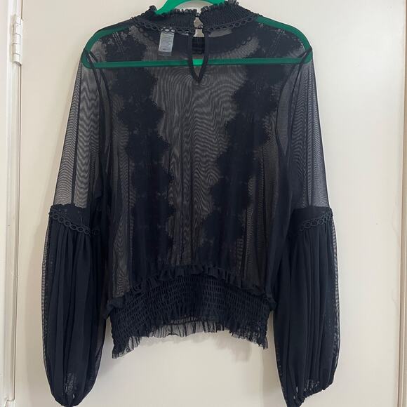 Embroidered Whimsigoth Womens Top 1XL Fairy Grunge Victorian Mesh Festival Boho. - Picture 2 of 9